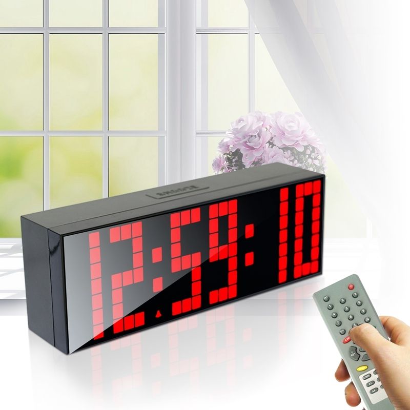 Large Big Screen Remote Led Digital Wall Clock Dual Alarm Watch Snooze