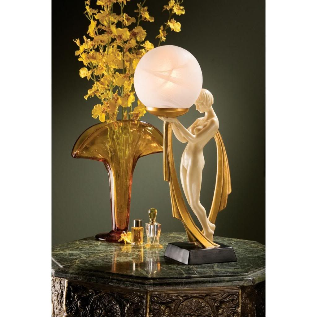 Nude Lady Lamp Sculpture Art Deco Statue Frosted Glass Globe Illuminated Orb Ebay