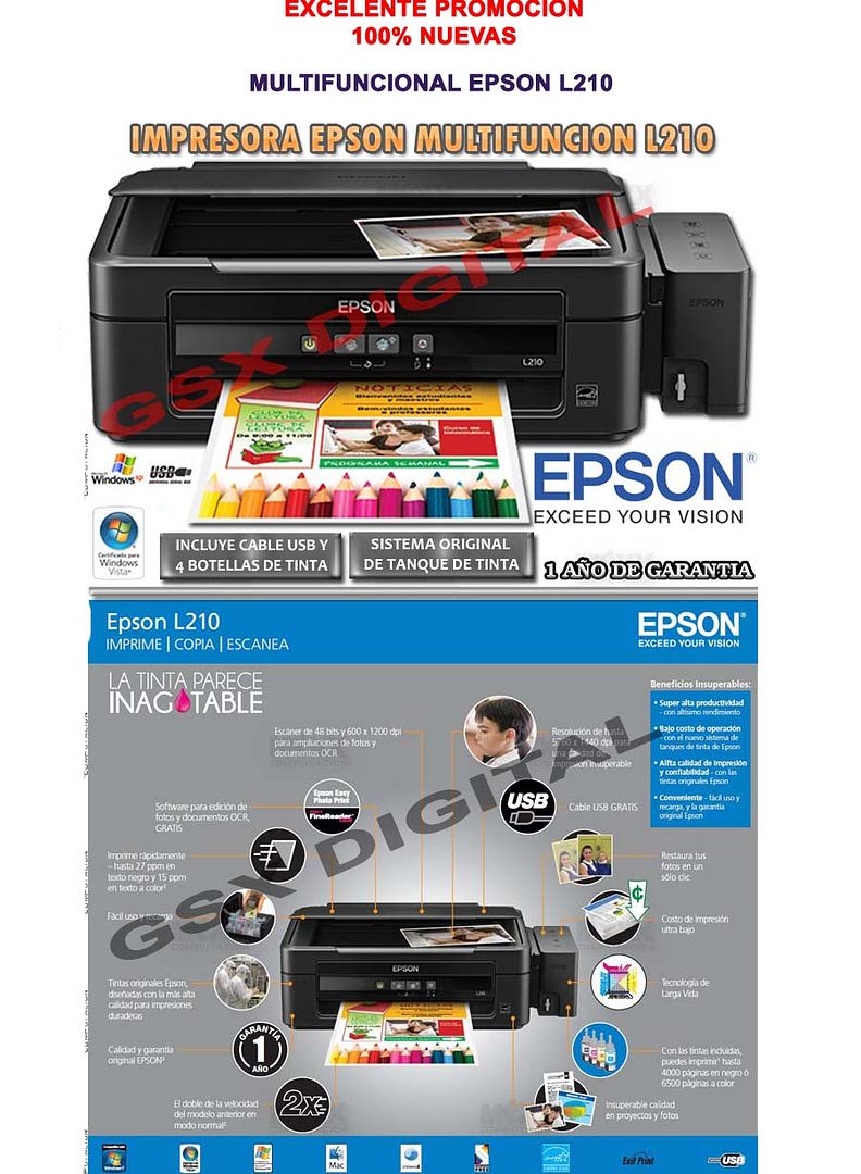 Nueva Impresora Multifuncional Epson L210 Tinta Continua 3149 Yxkov 9772